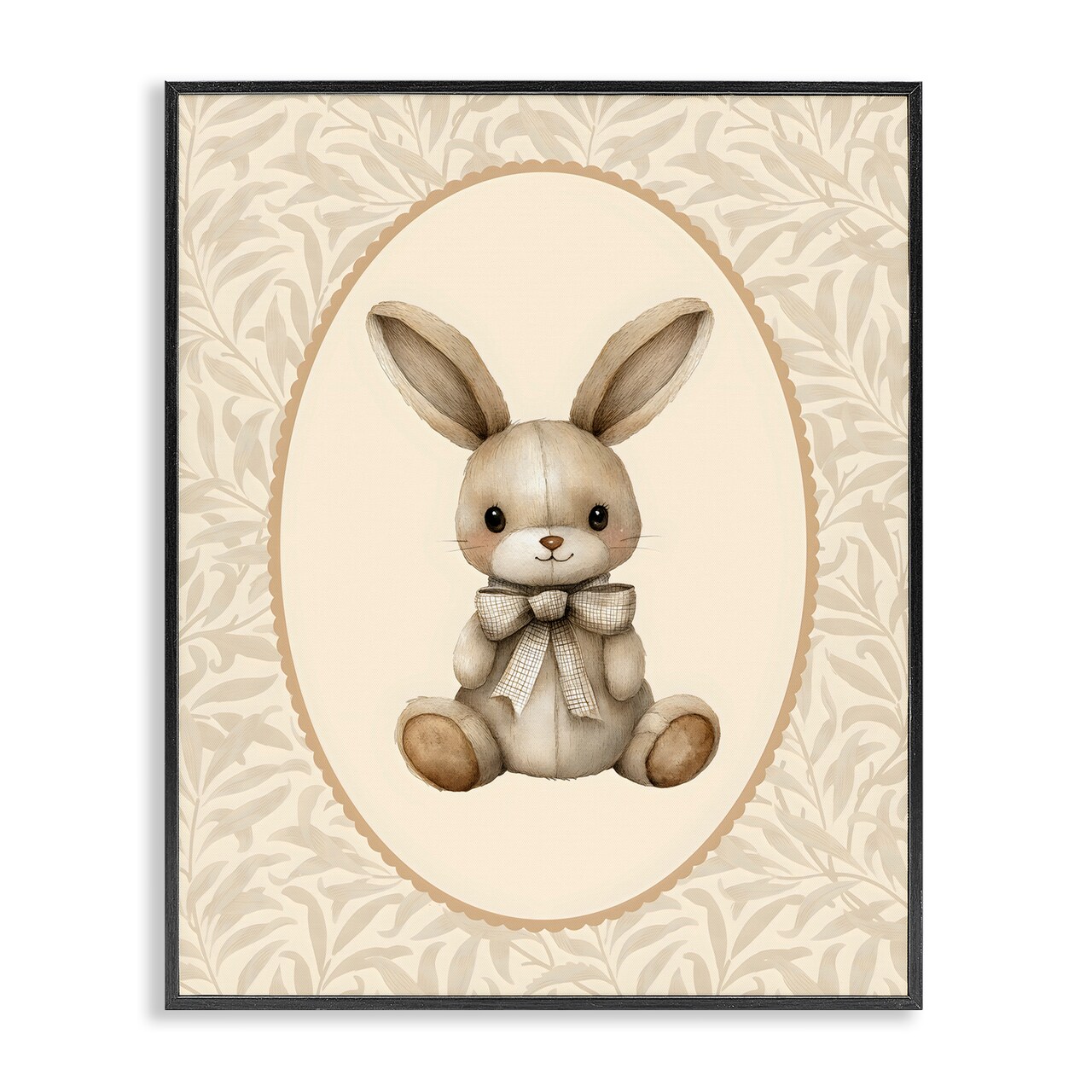 Stupell Industries Neutral Bunny in Oval Border Framed Giclee, design by LSR Design Studio